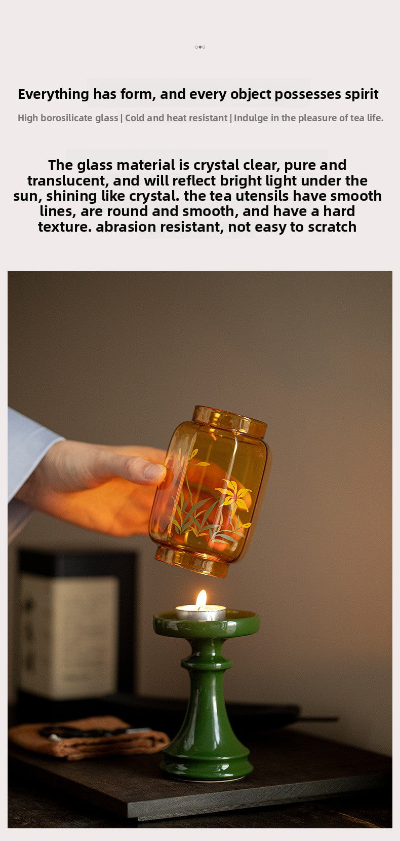 zensoullab Flowing Fragrance Golden Orchid Ming Qing Glass Candle Holder Lamp Zen Tea Room Atmosphere Lamp Home Floor Candle Lamp Decorative Ornament