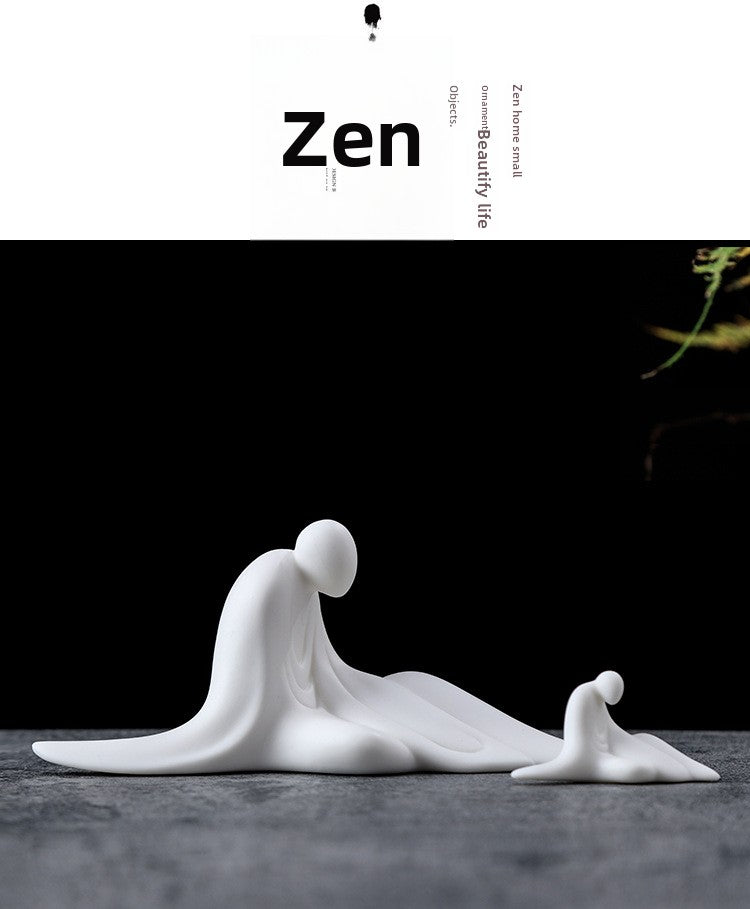zensoullab Zen Ceramic Handmade Formless Small Buddha Figure Small Ornament White Porcelain Little Monk Tea Ceremony Fish Tank Bonsai Decoration