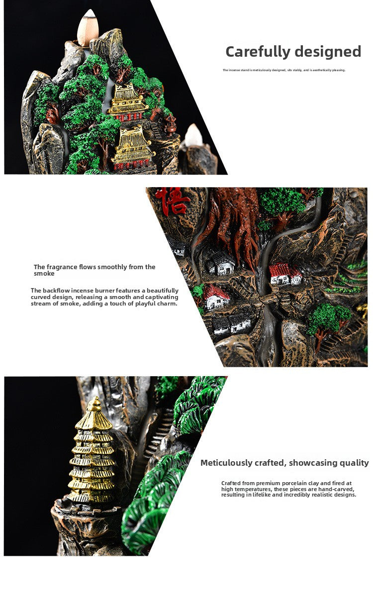zensoullab Creative Resin Large Great Wall Backflow Incense Burner Home Decor Craft Ornament Incense Holder Incense Seat Backflow Aromatherapy Burner