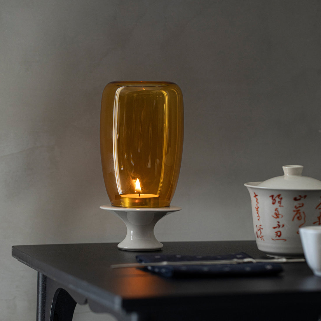 zensoullab New Chinese Zen Candle Holder Windproof Glass Lampshade Vintage Home Aromatherapy Candle Atmosphere Tea Room Ornament