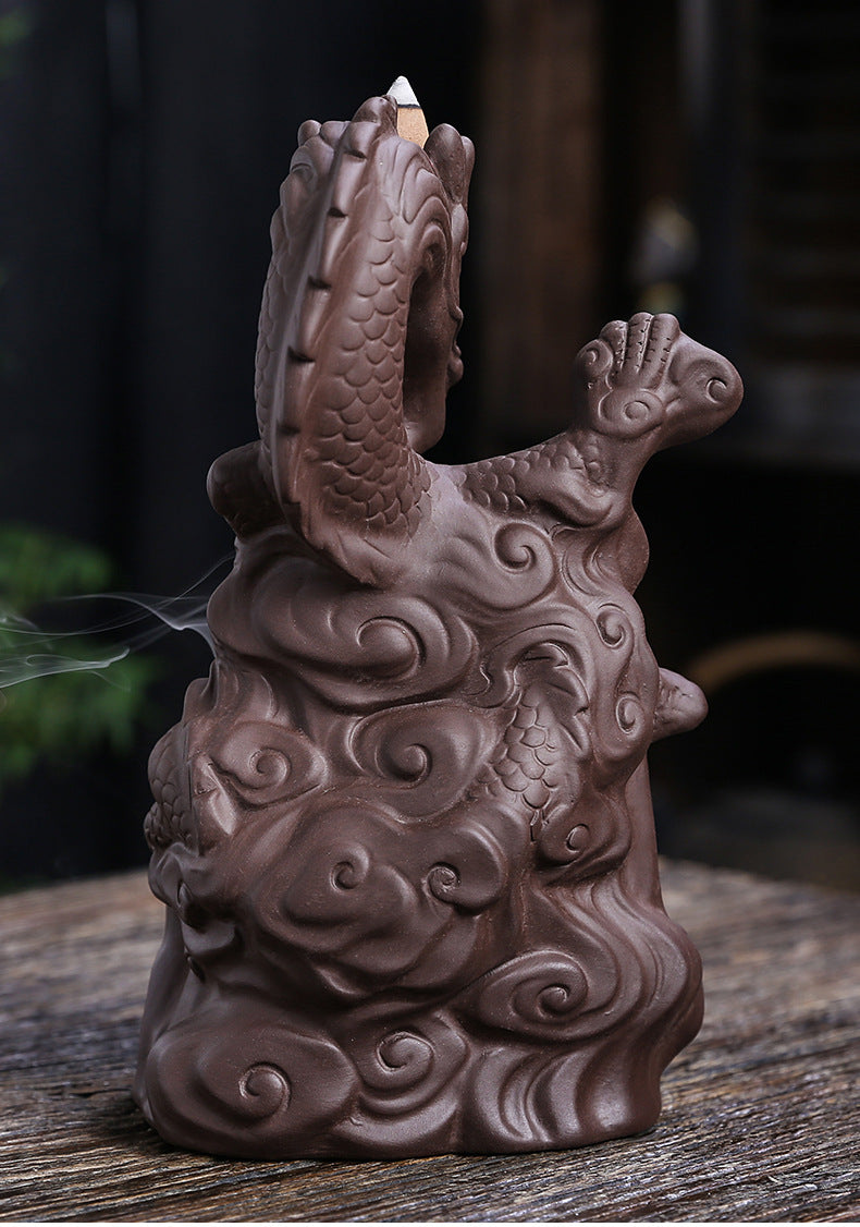 zensoullab Purple Clay Dragon Backflow Incense Burner Creative Large Chinese Dragon Mountain Water Flow Cloud Dragon Backflow Incense Burner Ornament