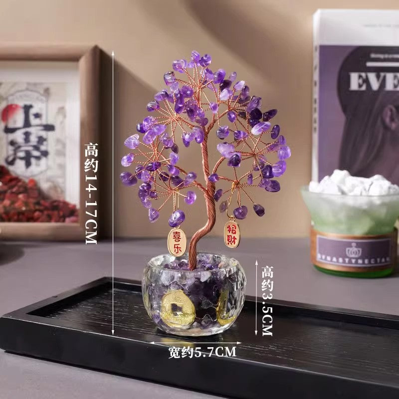 zensoullab Natural Yellow Crystal Money Tree Ornament Amethyst Wealth-Attracting Treasure Bowl Office Desk Decoration
