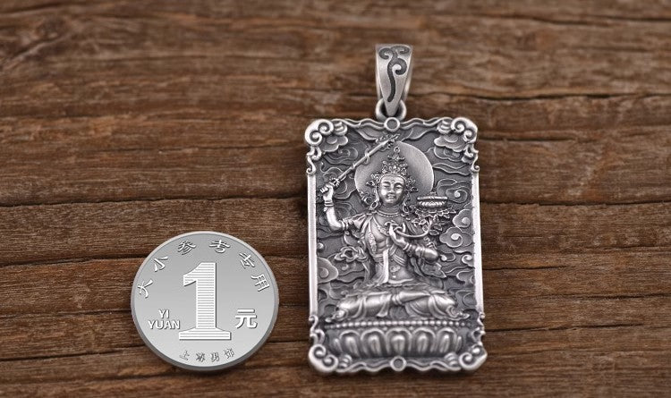 zensoullab Manjushri Bodhisattva Pendant for Men, Zodiac Rabbit, Retro Solid Necklace Amulet