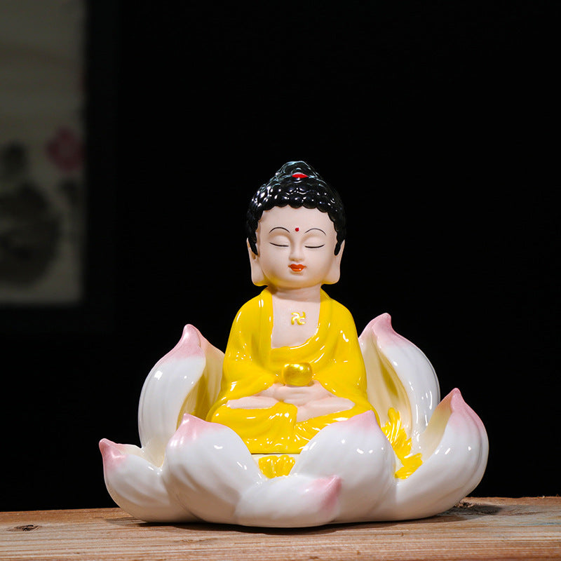 zensoullab Ceramic Peace Lotus Buddha Statue Guanyin Bodhisattva Living Room Chinese Style Entrance Creative Home Decoration Ornament