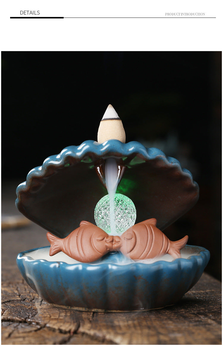 zensoullab Original Ceramic Crafts Home Decoration Creative European Style Shell Mermaid LED Light Backflow Aromatherapy Burner