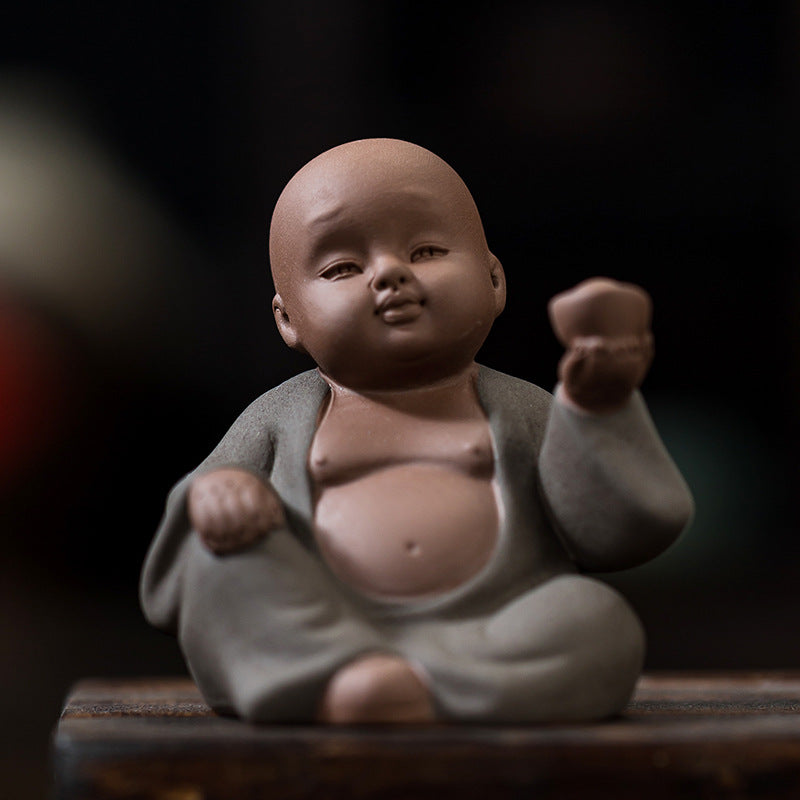 zensoullab Purple Clay Can Raise Tea Pets Little Monk Zen Ornament Tea Room Tea Tabletop Small Decoration Tea Play Figure Handicraft