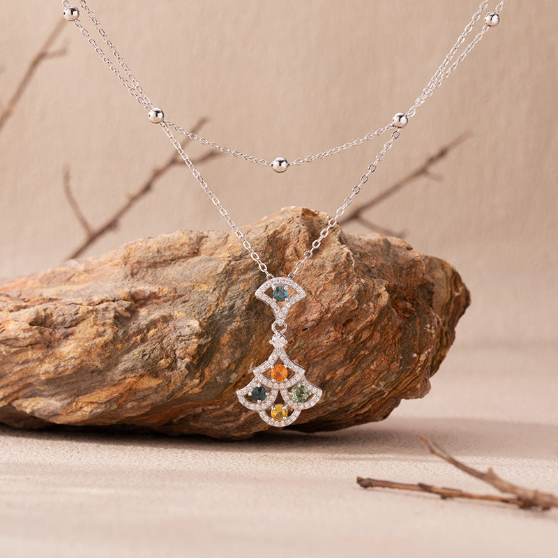 zensoullab Live Natural Gemstone Colorful Sapphire Necklace for Women S925 Sterling Silver Colorful Gemstone Pendant