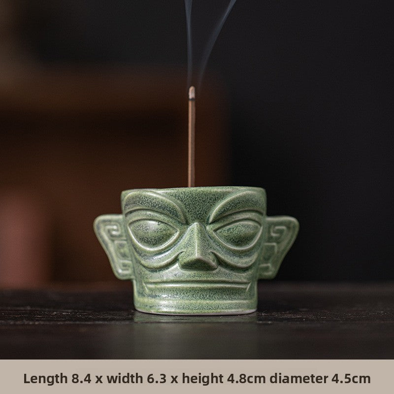 zensoullab Chinese Retro Cultural Creative Sanxingdui Bronze Long Eyes Mask Incense Holder Aromatherapy Burner Home Indoor Ceramic Incense Burner