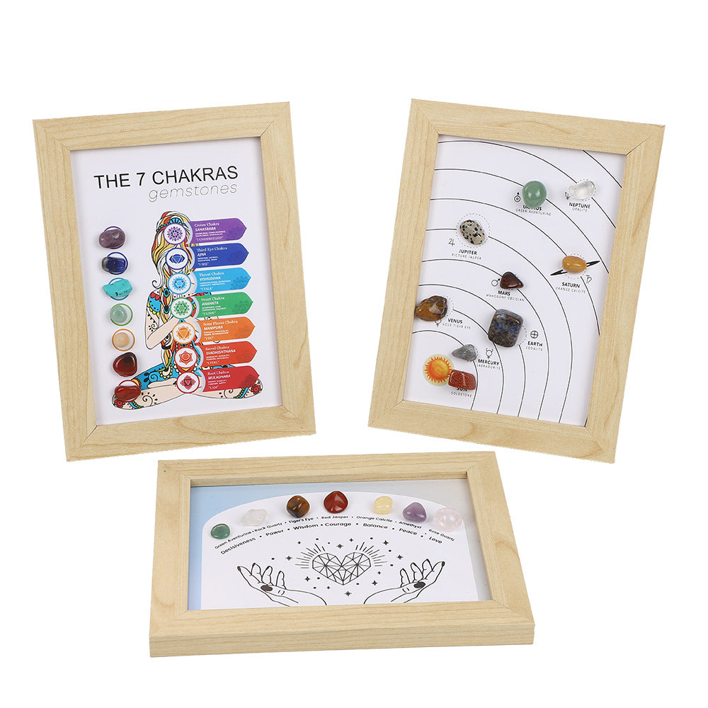 zensoullab Meditation Natural Raw Stone Specimen Frame Ornament Natural Crystal Mineral Colorful Seven-Color Stone Picture Frame Display Stand