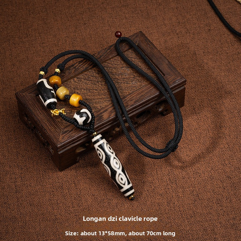Zensoullab Natural Tibetan Lotus Master Three-Eye Multi-Totem Tibet Beads Necklace Agate Pendant Men's and Women's Woven Necklace in Stock