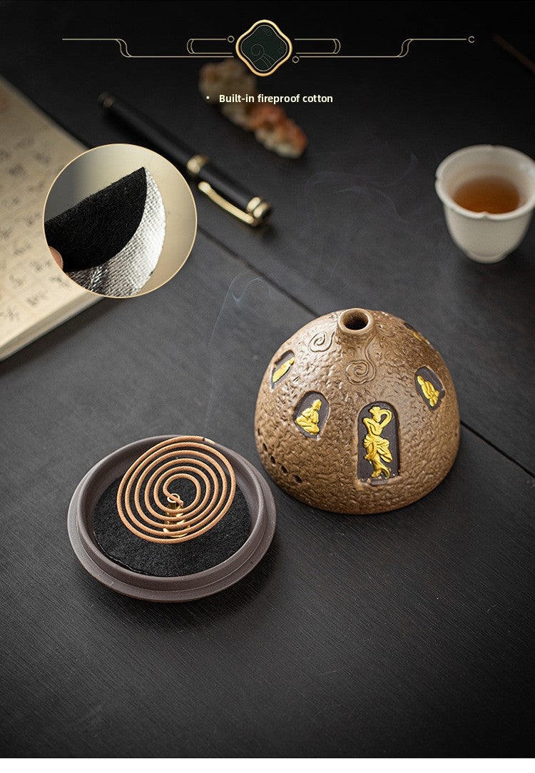 zensoullab Dunhuang Ceramic Incense Burner Home Indoor Incense Holder Incense Stand Aromatherapy Burner Zen Tea Room Desktop Incense Burner Ornament