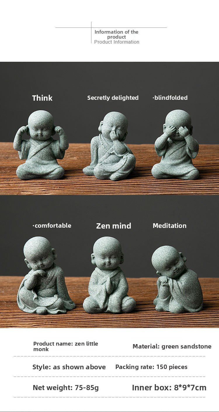 zensoullab New Chinese Zen Style Little Monk Tea Pet Small Buddha Statue Ornament Little Novice Fish Tank Landscaping Potted Plant Decoration Display