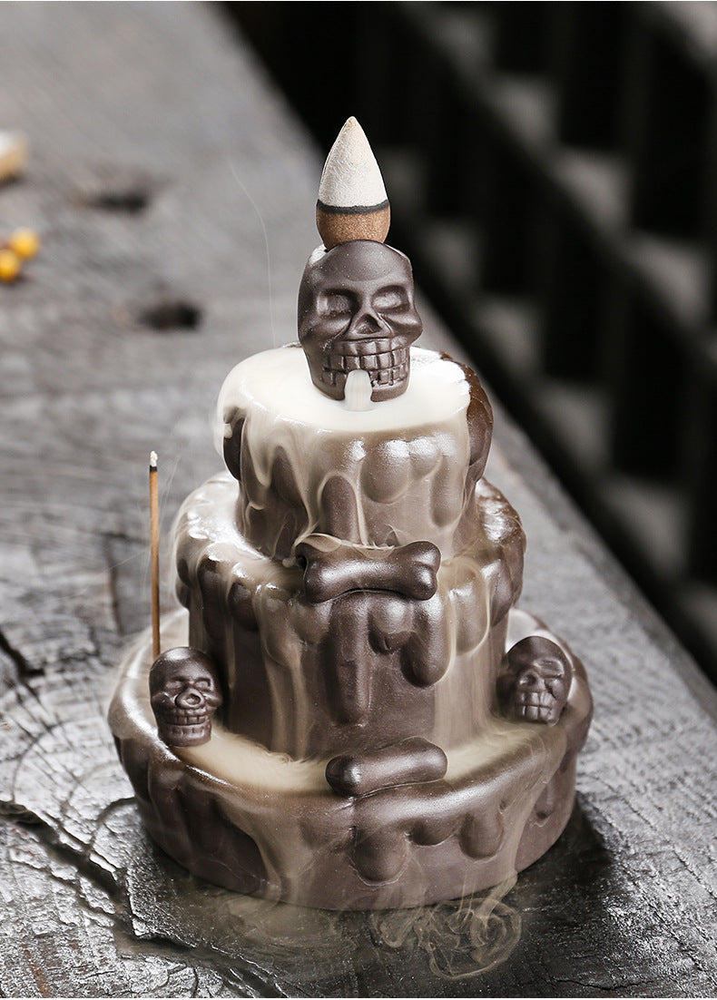 zensoullab Hot-Selling New Incense Burner Creative Cake Skull Head Backflow Incense Burner Craft Ornament