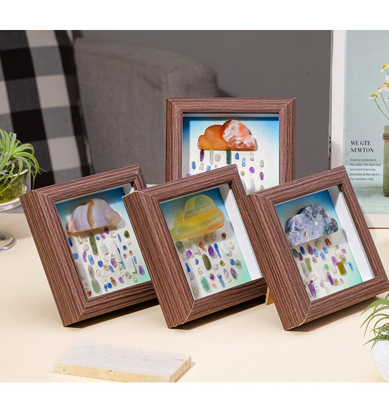 zensoullab Runyang Jewelry 4inch Natural Crystal Raw Stone Photo Frame Ornament Red Agate Fluorite Cloud Crushed Stone Painting Crystal Decoration