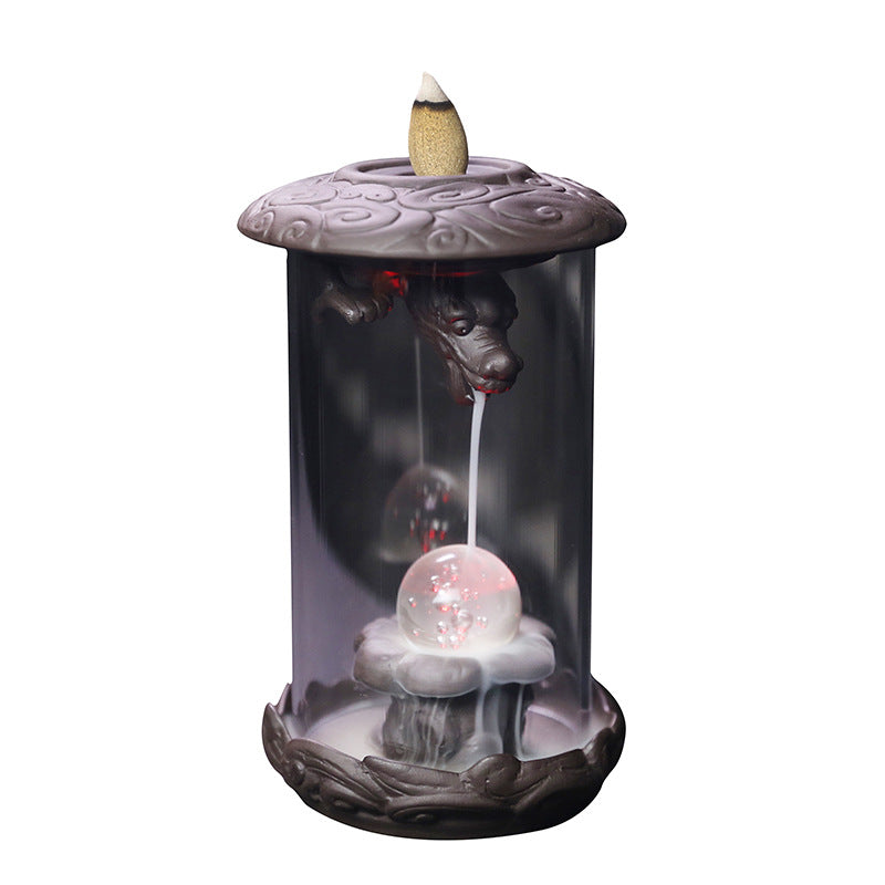 zensoullab New Purple Clay Dragon Backflow Incense Burner Creative LED Light Windproof Cover Dragon Backflow Incense Burner Home Decor Original