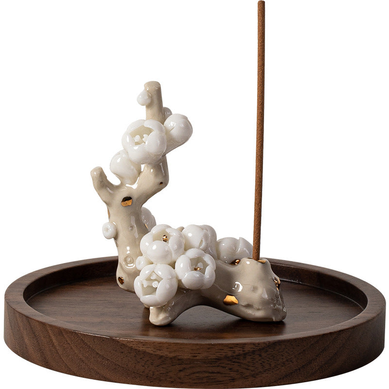 zensoullab Zen Ceramic Plum Blossom Incense Holder Creative Incense Stand Incense Tray Incense Burner Tea Room Study Atmosphere Decor Incense Burner