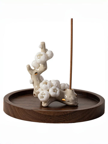 zensoullab Zen Ceramic Plum Blossom Incense Holder Creative Incense Stand Incense Tray Incense Burner Tea Room Study Atmosphere Decor Incense Burner