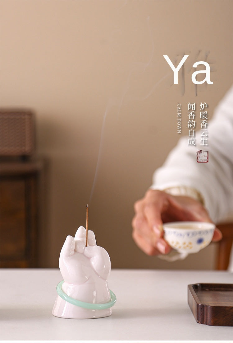 Zensoullab Creative Ceramic Buddha Hand Incense Burner Decoration Tea Ornaments Home Indoor Small Incense Burner Joss-Stick Incense Stick Holder Incense Holder Agarwood Road