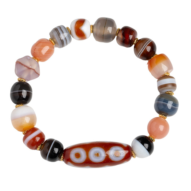 Zensoullab Natural Five-Eye Tibet Beads Duobao Agate Bracelet Fashion All-Match Men and Women Couple Single Ring Bracelet