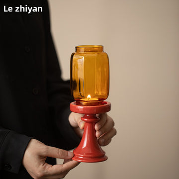 zensoullab Forbidden City Red Ming Qing Candle Holder Glass Chinese Zen Ornament Antique Tea Room Home Atmosphere Lamp Ceramic Tea Ceremony Accessories