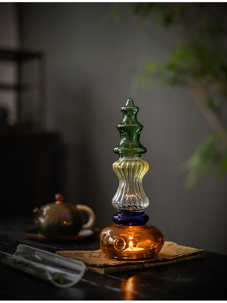 zensoullab Ancient Style Home Aromatherapy Candle Candle Holder Chinese Zen Style Antique Lampshade Glass Ornament Tea Room retro Atmosphere Lamp