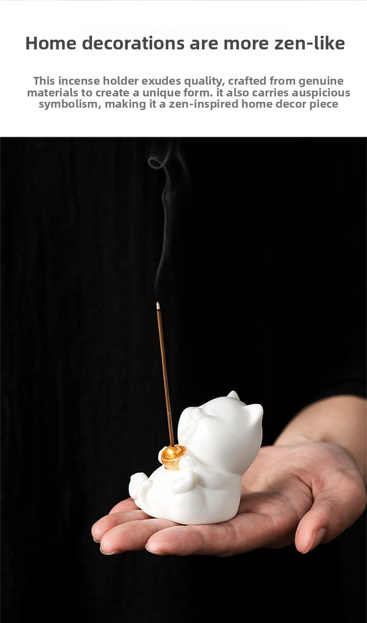 zensoullab Cute Forbidden City Kitten Ceramic Incense Holder Aromatherapy Burner Ornament Soft Healing Tea Table Tea Pet Indoor Incense Burner