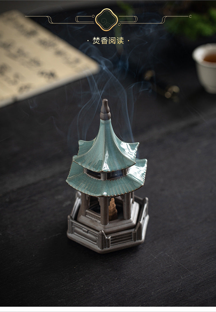 Zensoullab Creative Ceramic Hexagonal Pavilion Tower Incense Burner Home Indoor Incense Burner Zen Tea Room Incense Box Decoration the Machine of Incensing