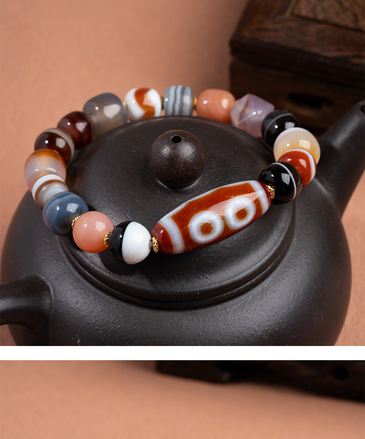 Zensoullab Natural Five-Eye Tibet Beads Duobao Agate Bracelet Fashion All-Match Men and Women Couple Single Ring Bracelet