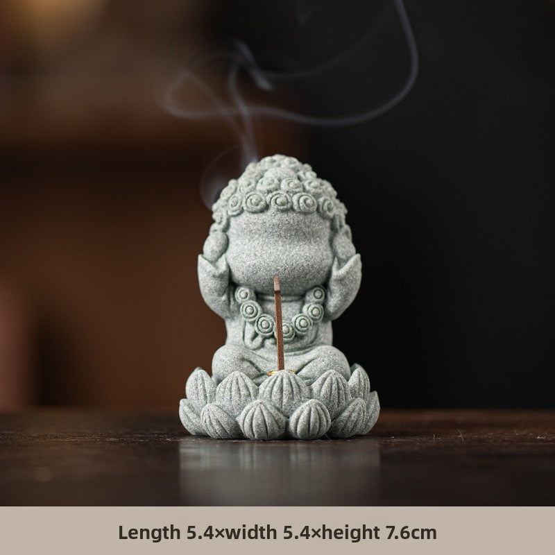 zensoullab Zen Style Chinese Qingsha Cultural Creative Four Small Buddha Incense Holder Incense Stand Incense Tray Tea Pet Living Room Indoor Tea Ceremony Aromatherapy Burner