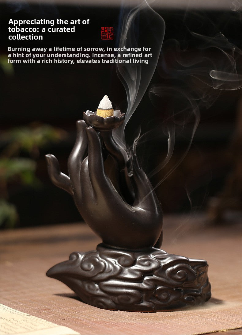 zensoullab Backflow Incense Burner Creative Aromatherapy Burner Indoor Sandalwood Zen Incense Burner Ceramic Incense Ceremony Buddha Hand