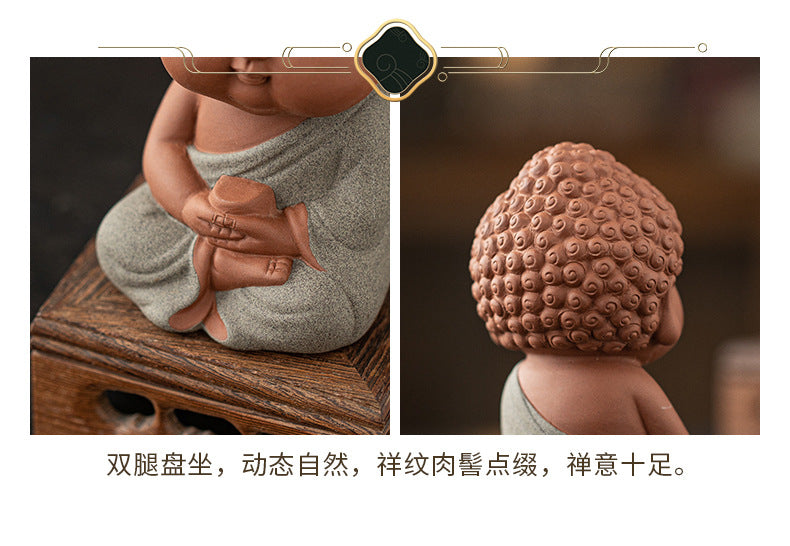 zensoullab Zen Purple Clay Small Buddha Figurine Cute Buddha Statue Chinese Style Home Tea Room Curio Shelf Tea Table Decoration