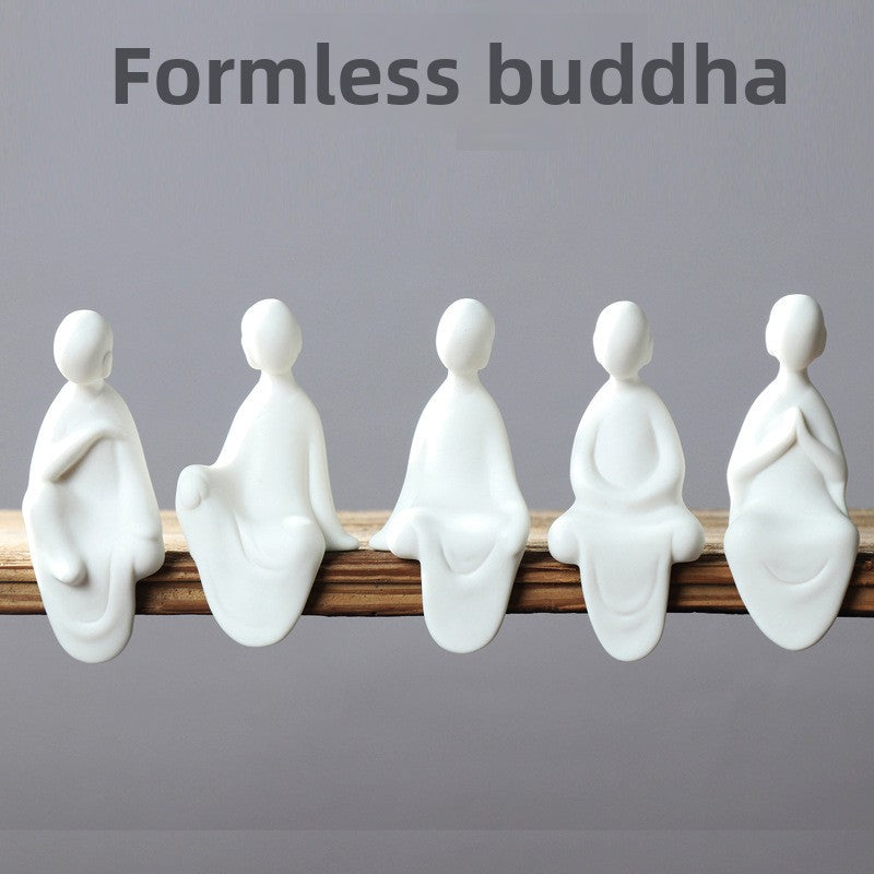 zensoullab Premium Dehua Sheep Fat White Porcelain Zen Phaseless Buddha Small Living Home Decor Ceramic Chinese Style Living Room Entrance Small Ornament