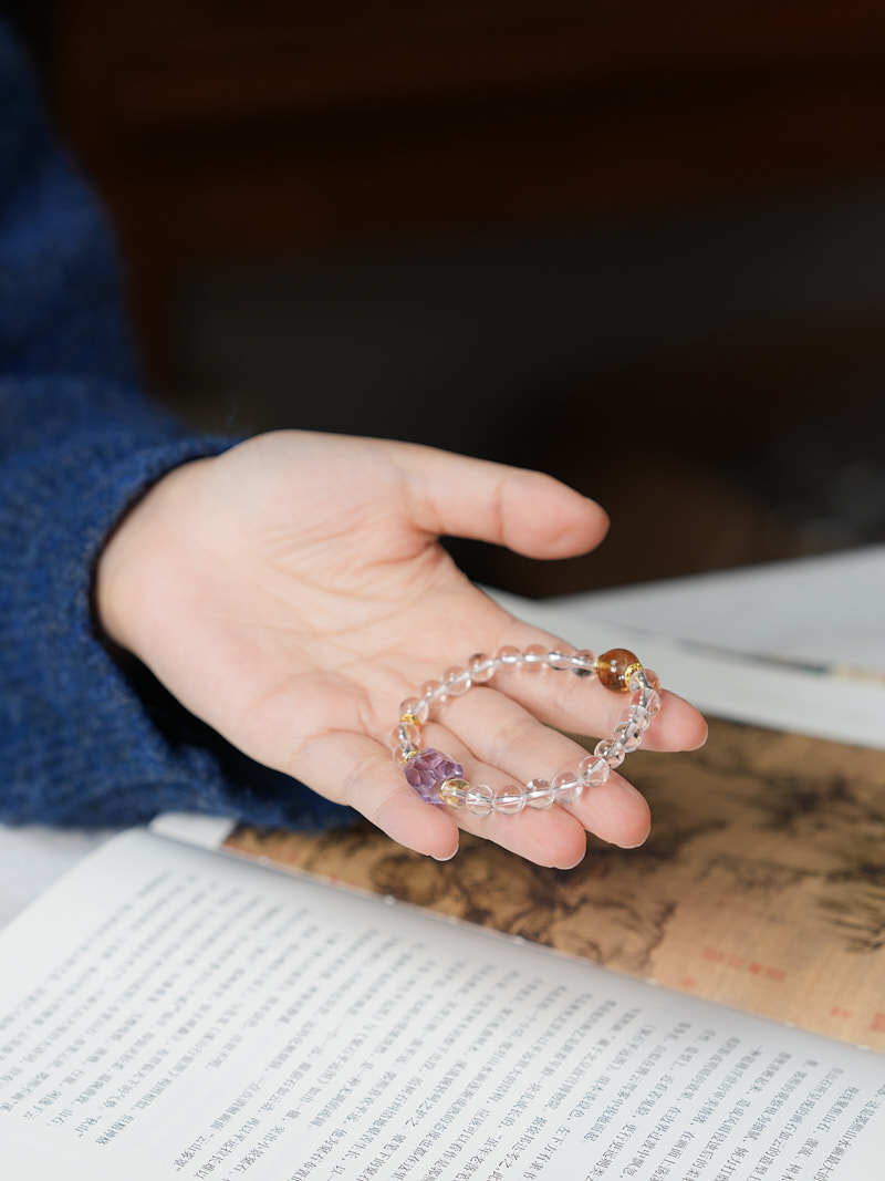 zensoullab White Crystal Bracelet for Women, Star-Shaped Amethyst Yellow Acai High-End Crystal Bracelet