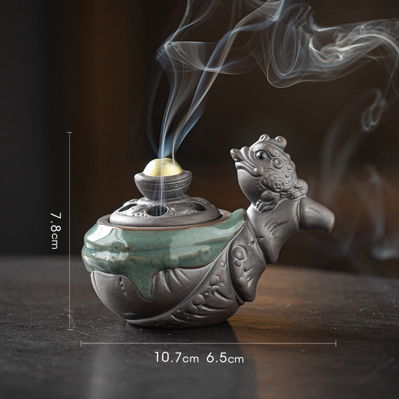 zensoullab Lucky Money Pipe Golden Toad Mini Incense Burner Home Indoor Small Coil Incense Burner Zen Tea Room Incense Aromatherapy Burner Ornament