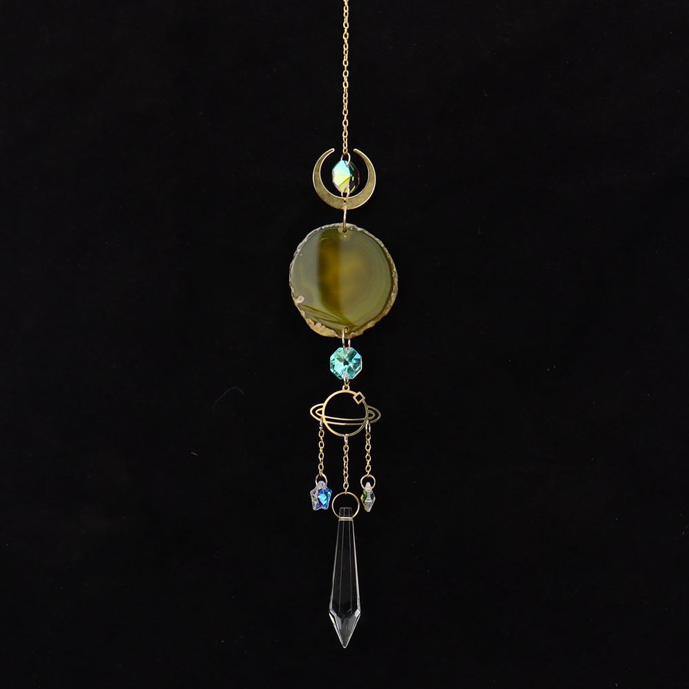 zensoullab Natural Crystal Agate Slice Hollow Moon Sun Catcher Light Gathering Ornament Hanging Prism Garden Pendant