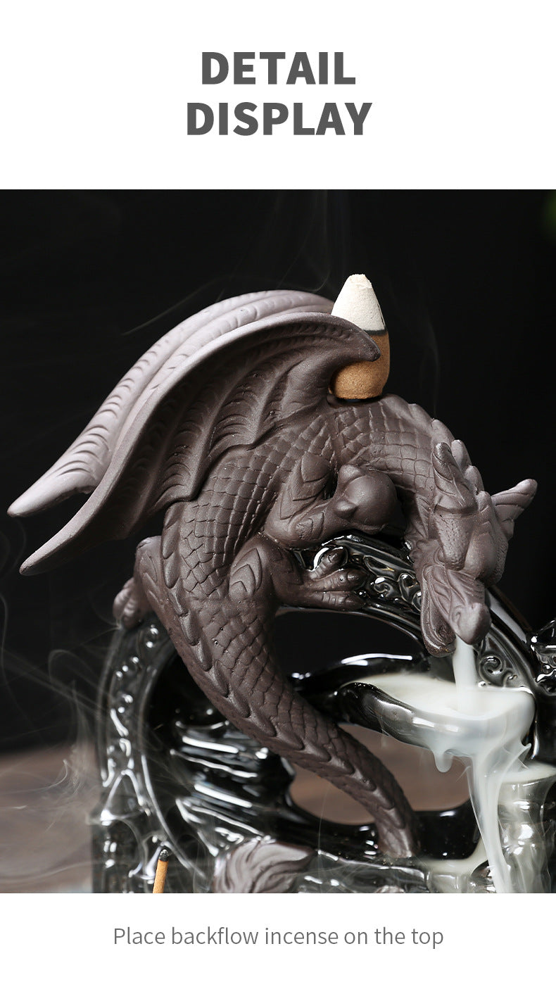 Original European Style Pterosaur Sandalwood Backflow Incense Burner Creative Black Pterosaur Waterfall Backflow Incense Burner Ornament