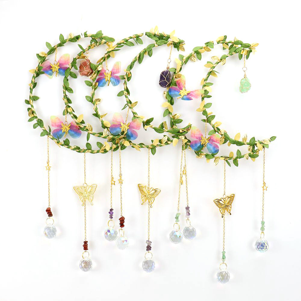 zensoullab Sun Catcher Wrapped Bougainvillea Angel Butterfly Tree Leaf Moon Wind Chime Garden Hanging Ornament Crystal Ball Decoration