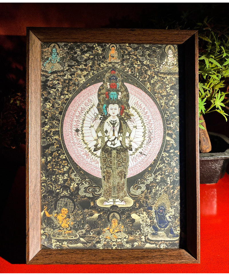 zensoullab Thangka Yellow God of Wealth Mahakala Buddha Statue Hanging Painting Desktop Display Guanyin Bodhisattva Wealth Attraction Entrance Decoration Painting