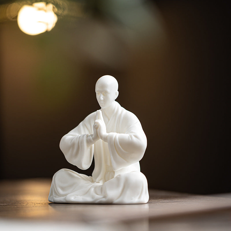 Zensoullab Zen Ceramic Monk Chinese Household Living Room Hallway Ornaments Monk Desktop Craft White Porcelain Character Decorations