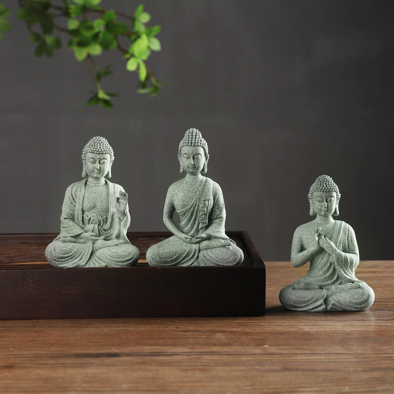 zensoullab Green Sandstone Buddha Statue Ornament Micro Landscape Fish Tank Landscaping Rockery Bonsai Living Room Zen Tea Tabletop Stone Small Sitting Buddha