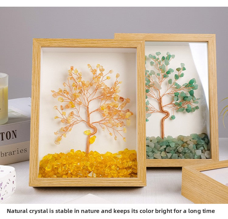 zensoullab Natural Crystal Money Tree Photo Frame Yellow Crystal Amethyst Crystal Stone Photo Frame Housewarming Gift Desktop Wealth-Attracting Ornament