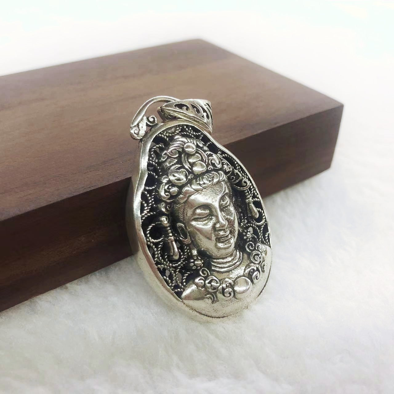 Zensoullab Thai Silver Men's Pendant Guanyin Pendant Distressed Long Ethnic Style Six Words Mantra Virgin Vintage Handmade Buddha