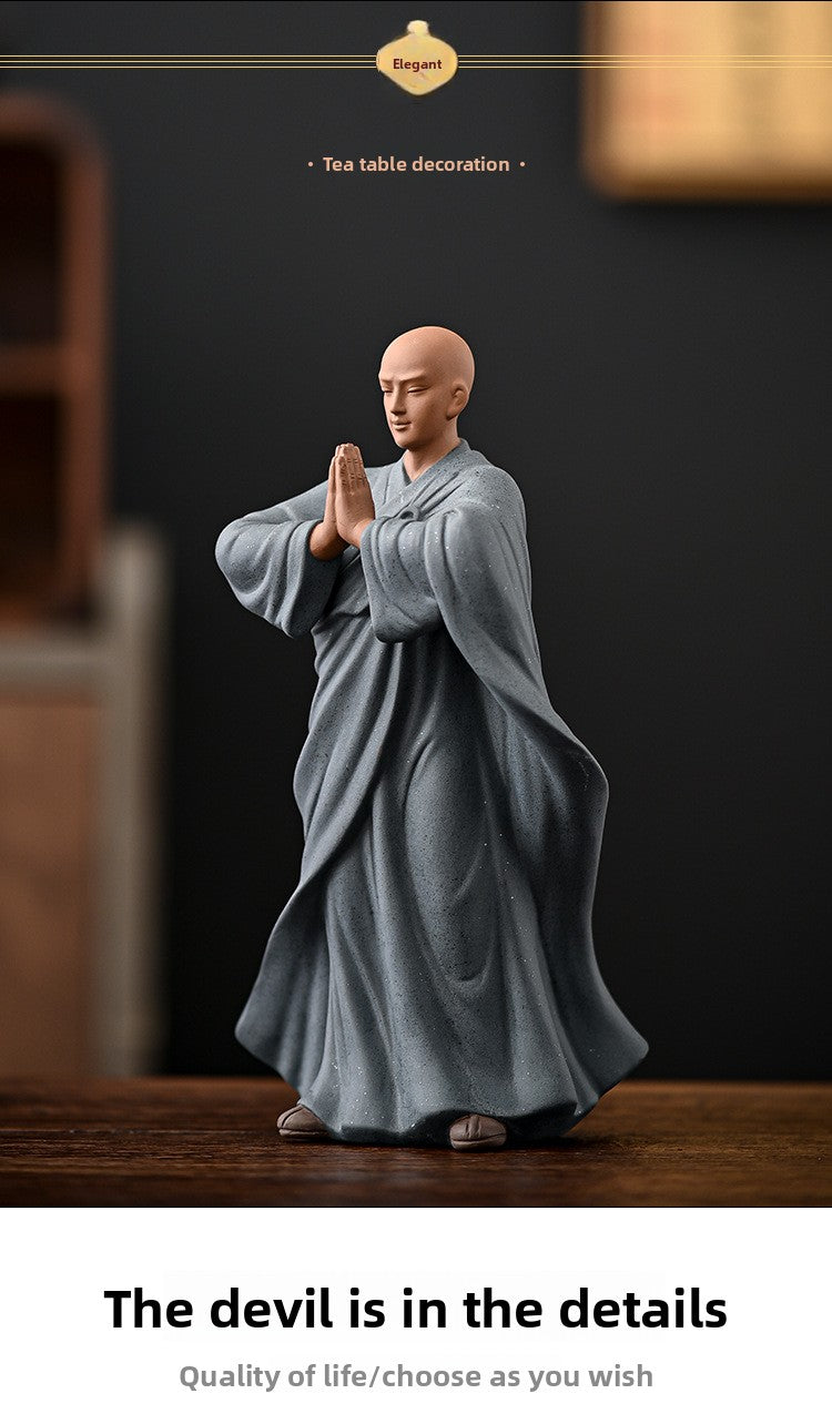 zensoullab New Chinese Style Purple Clay Little Monk Figurine Zen Ceramic Figure Living Room Tea Table Tea Pet Decoration Fish Tank Rockery Landscaping