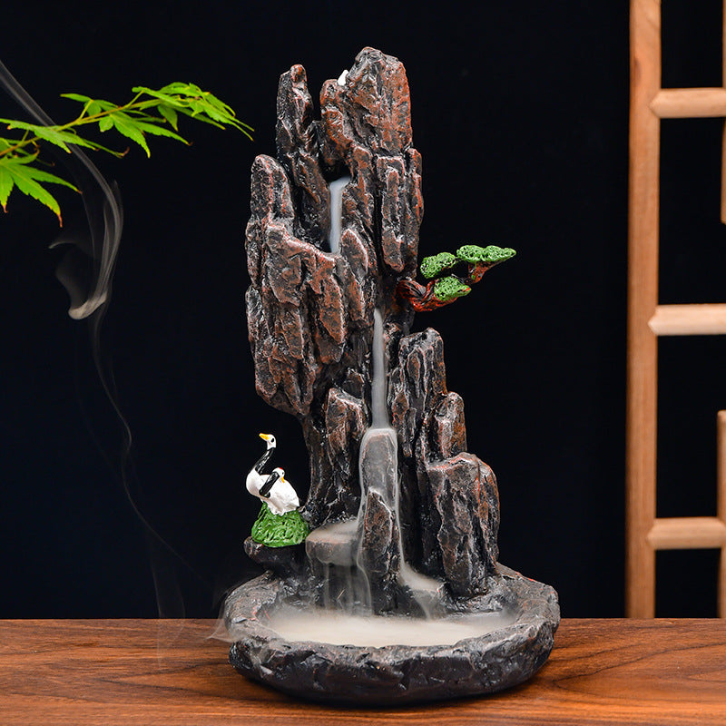 zensoullab Resin Carved Backflow Incense Burner Mountain Water Creative Aromatherapy Burner Ornamental Smoke Incense Burner Agarwood Sandalwood Incense Dehua Ceramic