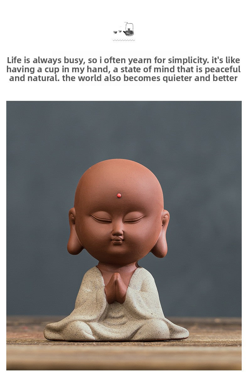 zensoullab Zen Style Yixing Clay Little Monk Tea Pet Tea Tray Tea Room Ornament Craft Figure Creative Space Decoration