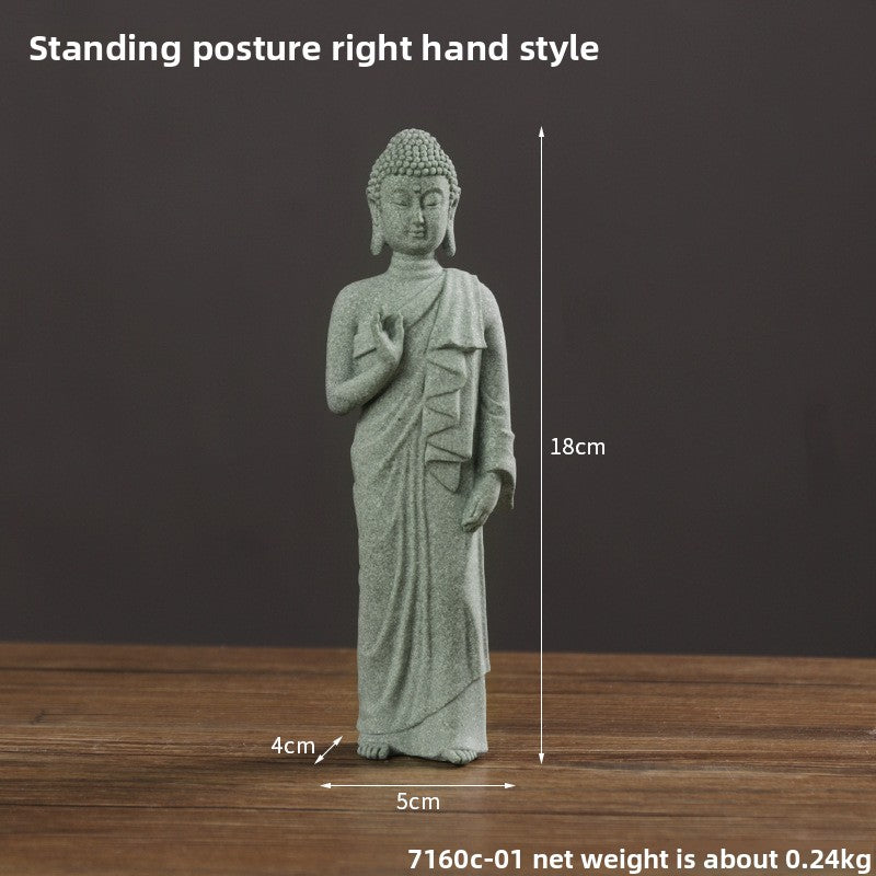 zensoullab Green Sandstone Buddha Statue Ornament Micro Landscape Fish Tank Landscaping Rockery Bonsai Living Room Zen Tea Tabletop Stone Small Sitting Buddha