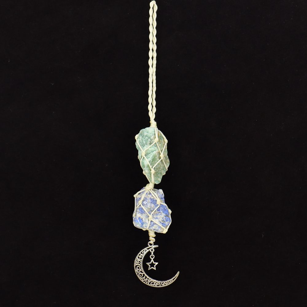 zensoullab Handmade Woven Raw Stone Crystal Pendant Star Moon Net Bag Car Hanging Amethyst Ornament