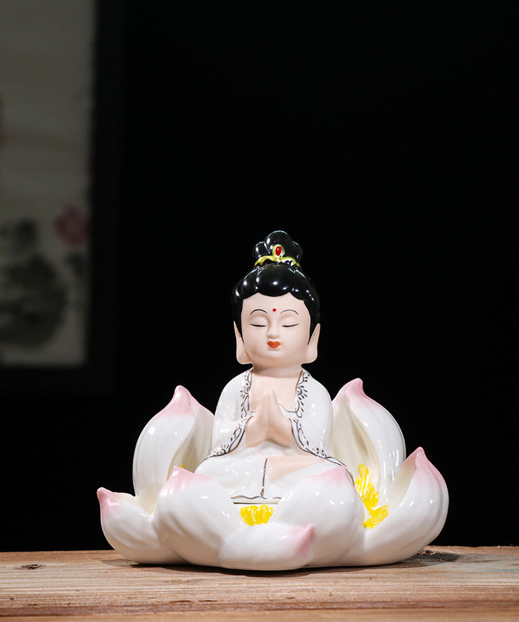 zensoullab Ceramic Peace Lotus Buddha Statue Guanyin Bodhisattva Living Room Chinese Style Entrance Creative Home Decoration Ornament