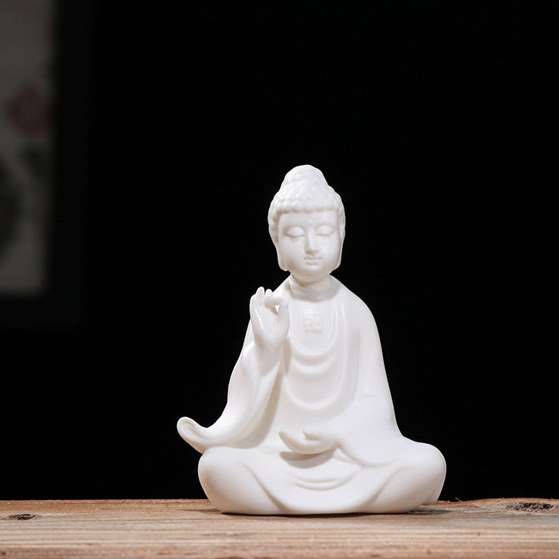 zensoullab Ceramic Western Three Saints Buddha Statue Ornament for Home Living Room Shakyamuni Buddha Guanyin Bodhisattva Ksitigarbha Entrance Decoration