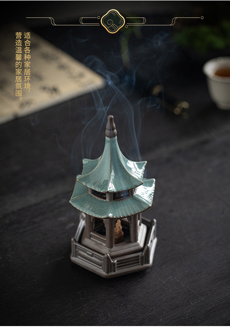 Zensoullab Creative Ceramic Hexagonal Pavilion Tower Incense Burner Home Indoor Incense Burner Zen Tea Room Incense Box Decoration the Machine of Incensing